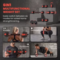 Soozier 6-in-1 Adjustable Dumbbell Set, Used as Kettlebell, Barbell, Dumbbell, Push-Up Stand, 55lbs Free Weights Set, Red(m-4)