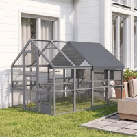 PawHut Wooden Catio Outdoor Cat Enclosure with Waterproof Cover, 2 Condos, 6 Platforms, Bridge, Doors, Gray(m-10)