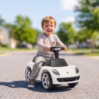 Qaba Toddler Push Car with Horn, Lights, Start-Up Sound, Ride on Car with Steering Wheel, Foot Rest, for 18-36 Months, White(m-8)