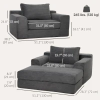 HOMCOM 51" Chair Bed, Corduroy Upholstered Sleeper Chair with Pillow, Dark Grey(m-3)