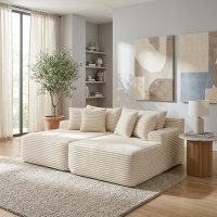 2-Seater Compressed Foam Lounge Sofa with Velvet Fabric and No Wood Frame, Loveseat Ideal for Bedroom, 83" L x 63" W x 25" H, Beige