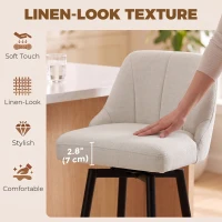 HOMCOM Bar Stools Modern Swivel Counter Height Stools Backrest Set of 2 Cream White(m-6)