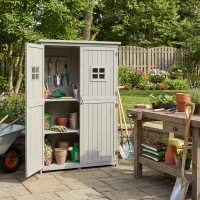Outsunny 4x1.5ft Wooden Garden Sheds, Outdoor Storage with Windows and Double Door for Gardeners, Grey(m-16)