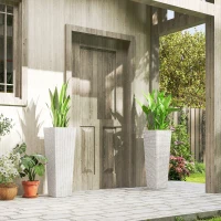 Outsunny 32 Inch Tall Planters for Outdoor Plants, Set of 2 Plastic Flower Pots with Drainage Holes, White(m-9)
