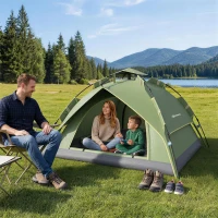 Outsunny Camping Tent, 2-3 Man Family Tent, 1000mm Waterproof, with Sewn-in Groundsheet and Carry Bag,  for Fishing, Dark Green(m-1)