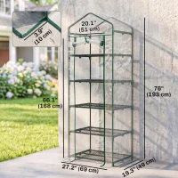 Outsunny 5 Tier Mini Greenhouse, Portable Outdoor Flower Stand with Shelf Clips, Indoor Greenhouse with Steel Frame, Transparent, 27.25" x 19.25" x 76", Clear(m-3)