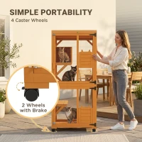PawHut 2PCs Wooden Catio with Waterproof Roof, Resting Box, Wheels, Orange(m-6)