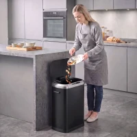 HOMCOM Automatic Trash Can, 13.2Gal / 50L Touchless Garbage Can with Soft-Close Lid, Stay Open, Stainless Steel, Black(m-1)