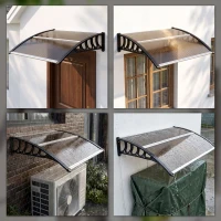 Outsunny Awning Door Canopy, 40.6" x 38" Polycarbonate Front Door Outdoor Patio Cover with Hollow Sheet for UV Protection, Brown(m-10)
