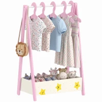 Qaba Kids Clothing Rack with Storage Shelf, Hangers, for Nursery Room, Living Room, Playroom, Pink(m-9)