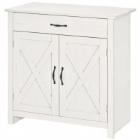 HOMCOM Farmhouse Sideboard Cabinet with Barn Doors Kitchen Buffet Cabinet with Drawer and Adjustable Shelf Stone White Wash(m-11)