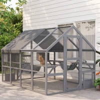 PawHut Wooden Catio Outdoor Cat Enclosure with Waterproof Cover, 2 Condos, 6 Platforms, Bridge, Doors, Gray(m-2)