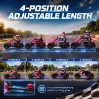 Qaba 12V Electric Go Kart for Kids with Dual Motors, Adjustable Seat, Soft Start, LED Lights, EVA Wheels, for Age 3-6, Pink(m-5)