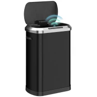 HOMCOM Automatic Trash Can, 13.2Gal / 50L Touchless Garbage Can with Soft-Close Lid, Stay Open, Stainless Steel, Black(m-13)