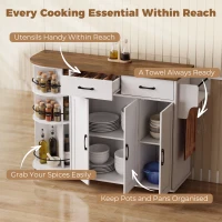 HOMCOM 53" Kitchen Island with Power Outlet and Drop Leaf, Kitchen Cart on Wheels with 360° Rotating Rack, White(m-7)