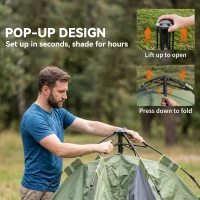Outsunny Camping Tent, 2-3 Man Family Tent, 1000mm Waterproof, with Sewn-in Groundsheet and Carry Bag,  for Fishing, Dark Green(m-5)