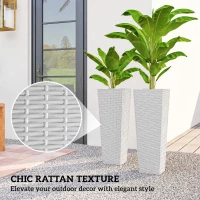 Outsunny 32 Inch Tall Planters for Outdoor Plants, Set of 2 Plastic Flower Pots with Drainage Holes, White(m-5)