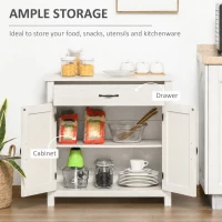HOMCOM Farmhouse Sideboard Cabinet with Barn Doors Kitchen Buffet Cabinet with Drawer and Adjustable Shelf Stone White Wash(m-4)