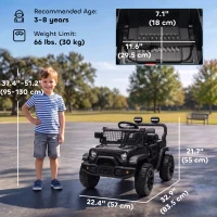 Qaba 12V Electric Car for Kids with Remote, Dual Motors, Rear Suspension, Soft Start, Music, Lights for 3-8 Years, Black(m-3)