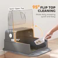 PawHut Stainless Steel Cat Litter Box with 95° Flip Lid, XXL Enclosed Metal Litter Box w/ Mat, Scoop, for Big Cats, 28"x20"x18"(m-4)