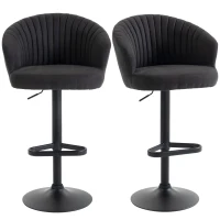 HOMCOM Adjustable Bar Stools Set of 2, Upholstered Kitchen Stools with Swivel Seat, Steel Frame, Footrest, ‎Black(m-9)