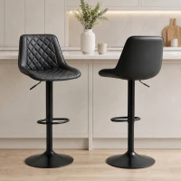 HOMCOM Bar Stools Set of 2, Swivel Counter Height Barstools with Back, Footrest, Adjustable Height, Black(m-1)