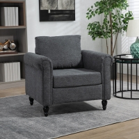 HOMCOM Vintage Armchair, Upholstered Accent Chair with Rolled Arms, Gourd-Shaped Rubber Wood Legs, Dark Grey