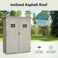 Outsunny 4x1.5ft Wooden Garden Sheds, Outdoor Storage with Windows and Double Door for Gardeners, Grey(m-4)