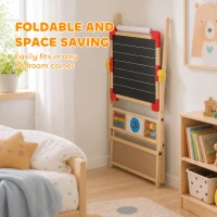 Qaba Art Easel for Kids, 3-in-1 Wooden Standing Kids Easel, Double-Sided Whiteboard Chalkboard, 360° Rotating for 3-8 Natural(m-6)