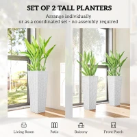 Outsunny 32 Inch Tall Planters for Outdoor Plants, Set of 2 Plastic Flower Pots with Drainage Holes, White(m-4)