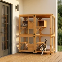 PawHut 2PCs Wooden Catio with Waterproof Roof, Resting Box, Wheels, Orange(m-8)
