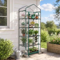 Outsunny 5 Tier Mini Greenhouse, Portable Outdoor Flower Stand with Shelf Clips, Indoor Greenhouse with Steel Frame, Transparent, 27.25" x 19.25" x 76", Clear(m-8)