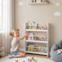 Qaba 3-Tier Kids Bookshelf Wall Mounted, Floating Children's Bookcase for Playroom, Living Room, for 3-8 Years, White(m-1)