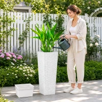 Outsunny 32 Inch Tall Planters for Outdoor Plants, Set of 2 Plastic Flower Pots with Drainage Holes, White(m-8)