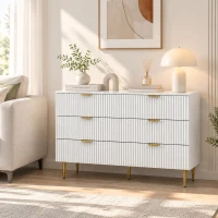 HOMCOM Modern Chest of Drawers 6 Drawer Dresser for Bedroom with Gold Legs and Handles, White(m-7)