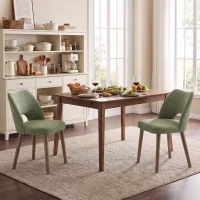 HOMCOM Dining Chairs Set Upholstered Kitchen Chenille Tool Free Assembly Rubberwood Legs, Green(m-8)