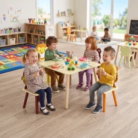 Qaba Kids Table and 4 Chairs Set for Art, Craft, Drawing and Snack Time, Playroom, Classroom, Nursery, Boys Girls 3-8, Yellow(m-8)