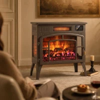 HOMCOM 3-Sided Glass WiFi Electric Fire Heater, Smart Electric Fireplace Stove, Brown(m-9)