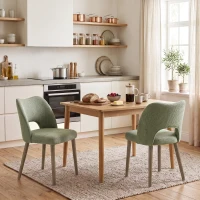 HOMCOM Dining Chairs Set Upholstered Kitchen Chenille Tool Free Assembly Rubberwood Legs, Green(m-10)