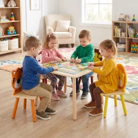 Qaba Kids Table and 4 Chairs Set for Art, Craft, Drawing and Snack Time, Playroom, Classroom, Nursery, Boys Girls 3-8, Yellow(m-1)