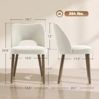 HOMCOM Dining Chairs Set Upholstered Kitchen Chenille Tool Free Assembly Rubberwood Legs, Cream White(m-3)
