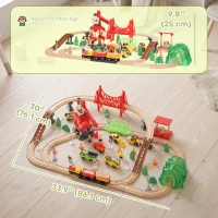 Qaba 91-Piece Wooden Train Set, Toy Railway Set with Magnetic Crane, Sound Effects Track, for Kids Ages 3+(m-3)