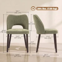 HOMCOM Dining Chairs Set Upholstered Kitchen Chenille Tool Free Assembly Rubberwood Legs, Green(m-3)