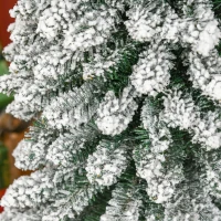 HOMCOM 7' Tall Unlit Slim Pencil Xmas Tree, Snow-Flocked Artificial Christmas Tree with Realistic Branches and 603 Tips, Green(m-9)