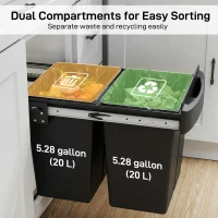 HOMCOM Pull Out Trash Can Under Cabinet, 10.6 Gallon (40L) Slide Out Garbage Can with 2 Removable Compartments, Black(m-5)