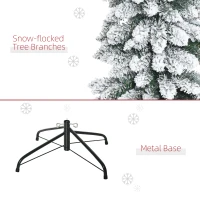 HOMCOM 7' Tall Unlit Slim Pencil Xmas Tree, Snow-Flocked Artificial Christmas Tree with Realistic Branches and 603 Tips, Green(m-7)