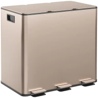 HOMCOM Garbage Bin, Soft-Close Trash Can with Foot Pedal, 3x4 Gallon (3x15 L) Garbage Can with Removable Inner Buckets, Gold(m-9)