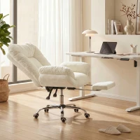 HOMCOM Criss Cross Chair with Wheels, Waterfall Armrests, Overstuffed Wide Office Chair with Footrest, Beige(m-13)