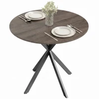 HOMCOM 31.5" Small Round Dining Table for 2, Industrial Kitchen Table with Cross Steel Legs for Dining Room, Distressed Brown(m-10)