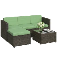 Outsunny 3 Pieces Patio Furniture Set with Cushions, Outdoor PE Rattan Wicker Conversation Corner Sofa Set, Light Green(m-13)